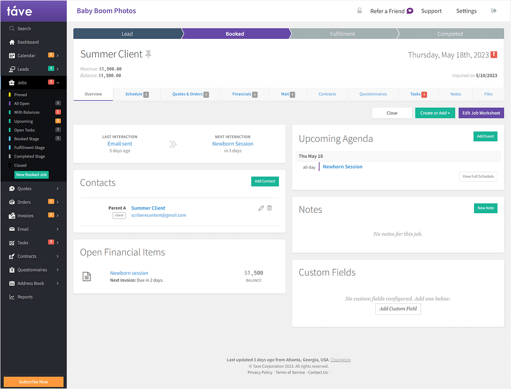 Tave's jobs example view