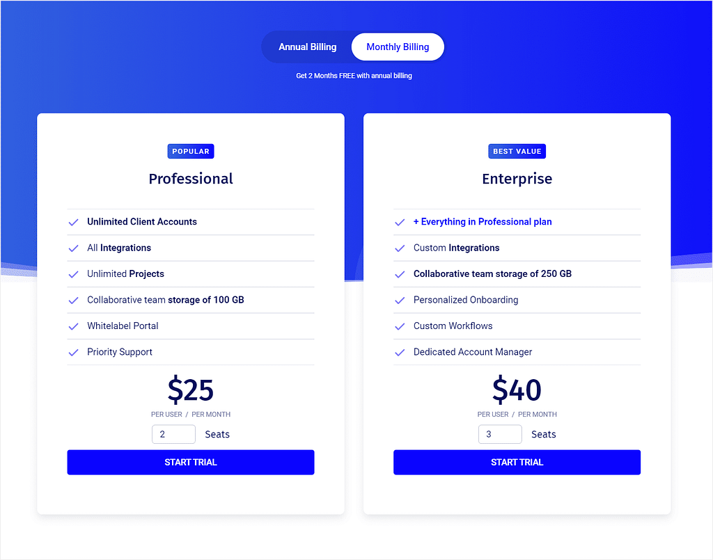 ClientVenue pricing - monthly costs