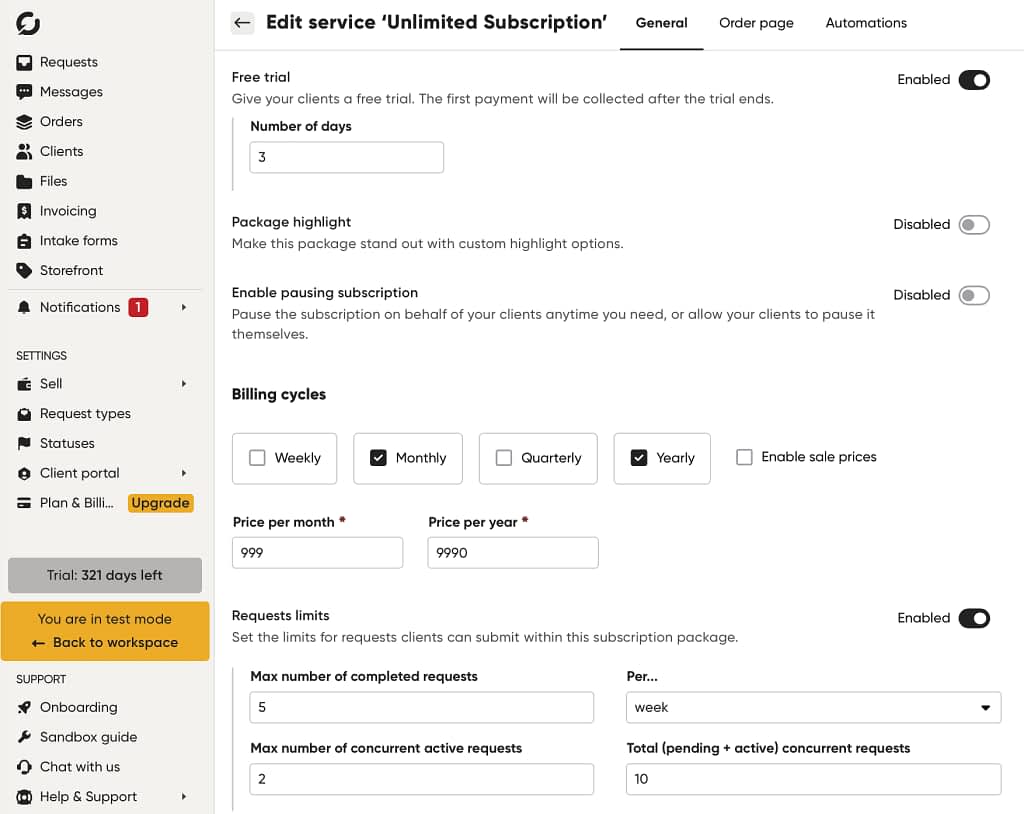 defining services for online selling in zendo