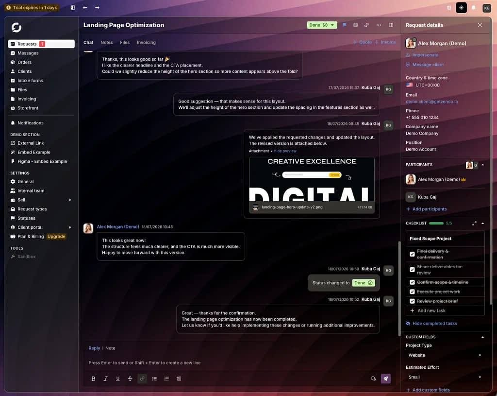 orders dashboard in client portal zendo 4.0