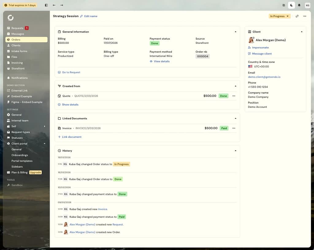 service configuration in client portal zendo 4.0