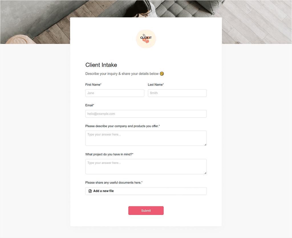 Example contact form in Bonsai