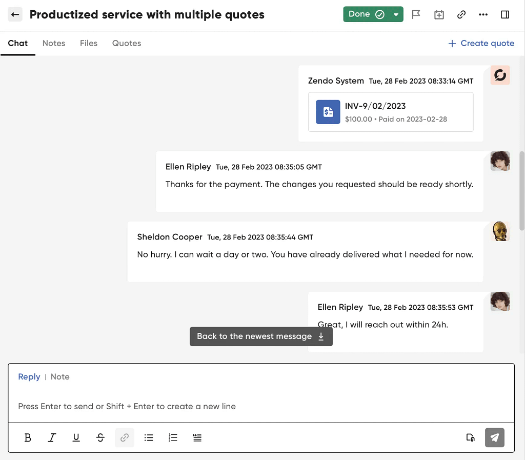 invoicing feature in client portal zendo