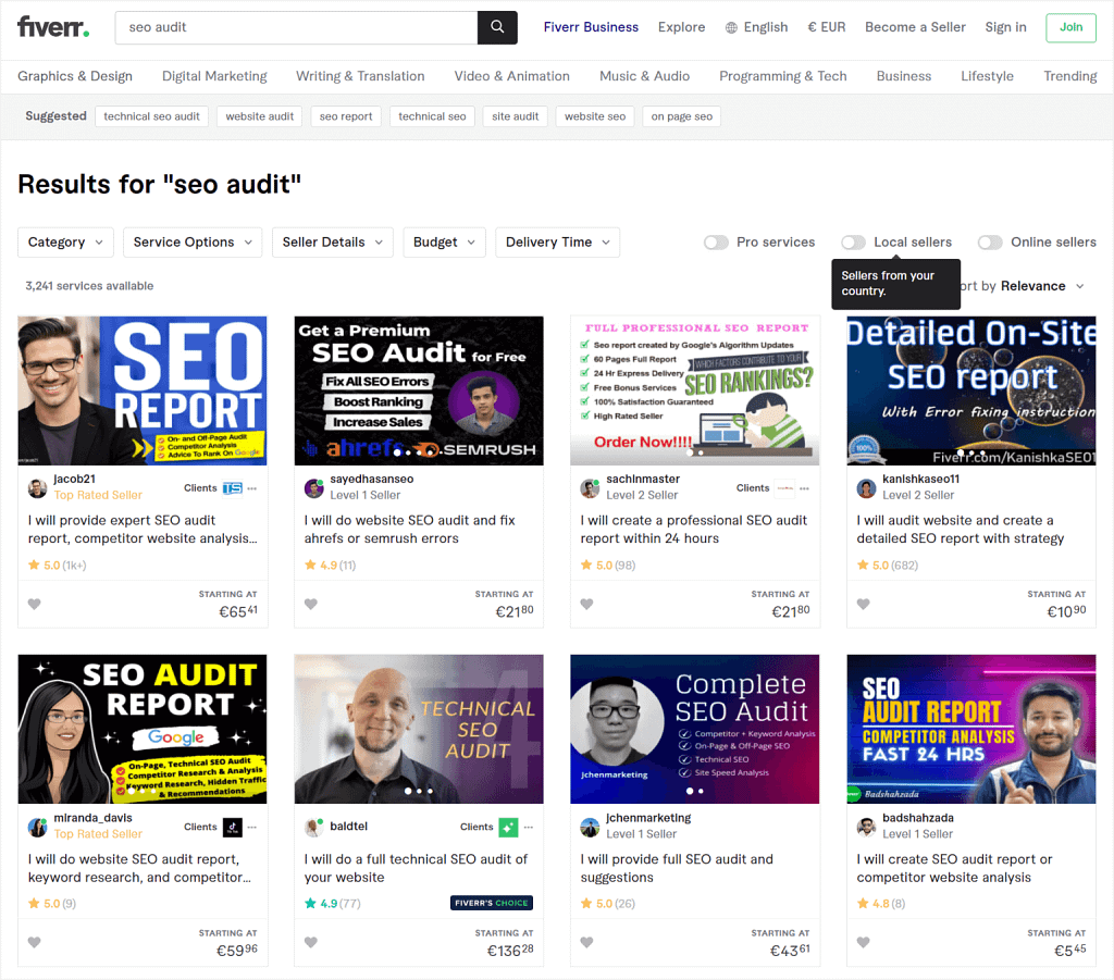 Fiverr as an ideal productized service in SEO example