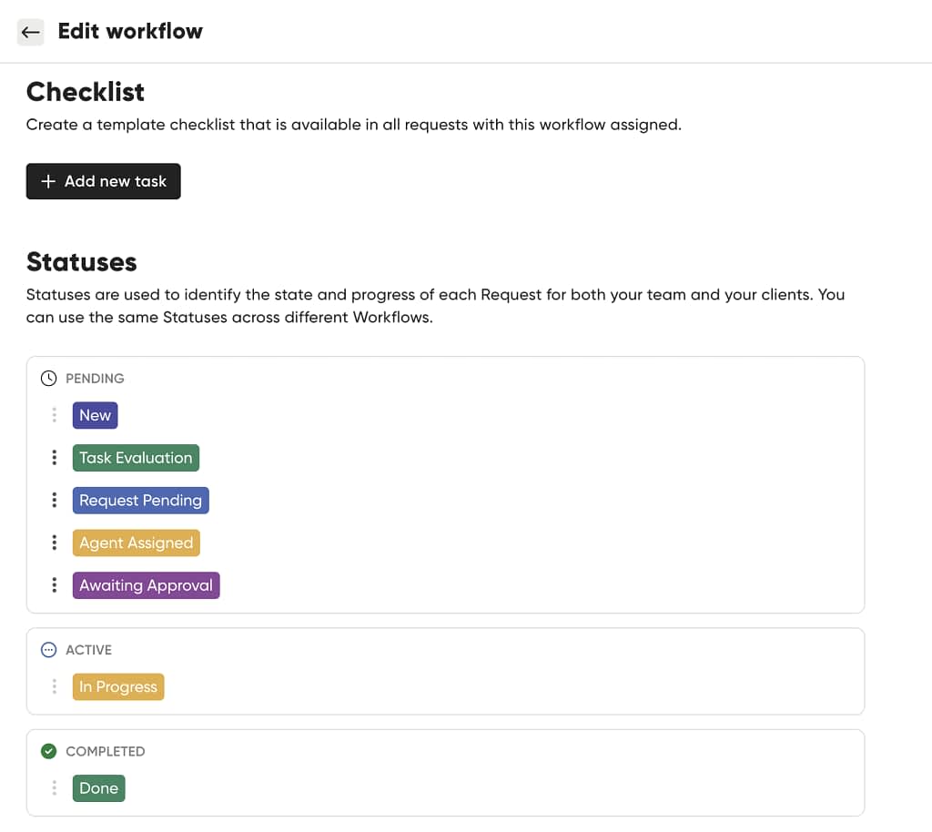 client portal setting statuses
