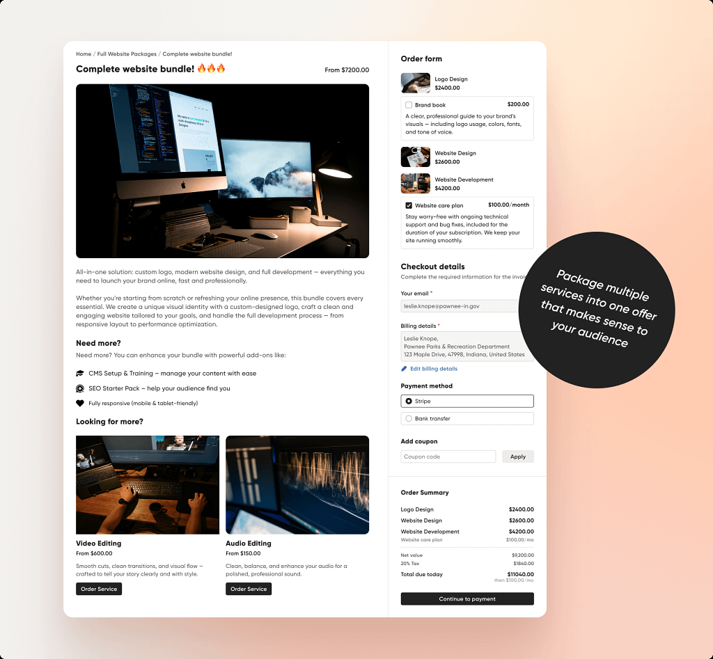 selling services in bundles - option available in Zendo 3.0 platform