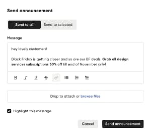 sending announcments in a customer portal