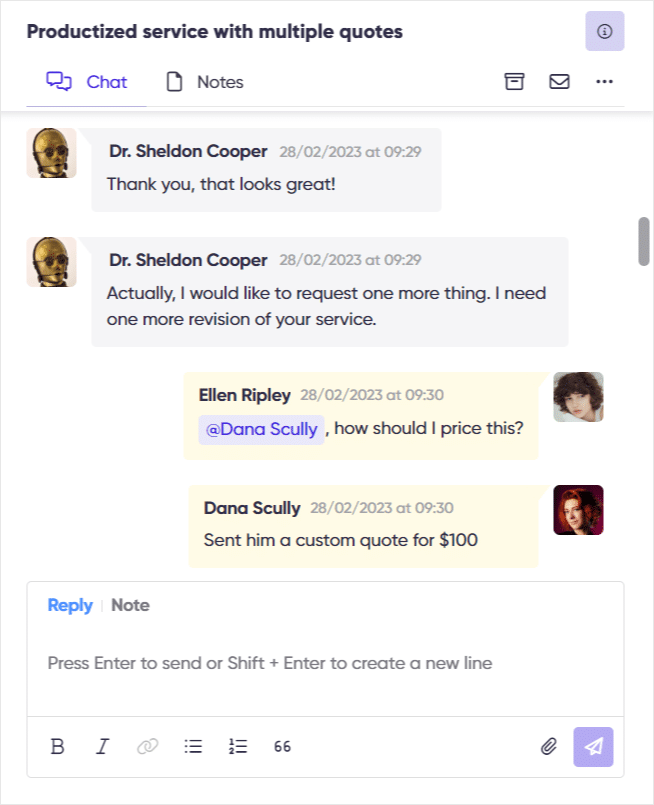 Screenshot of Zendo's internal notes in action.