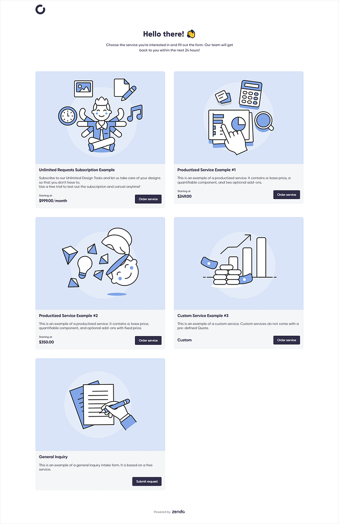 Zendo's Service Catalog