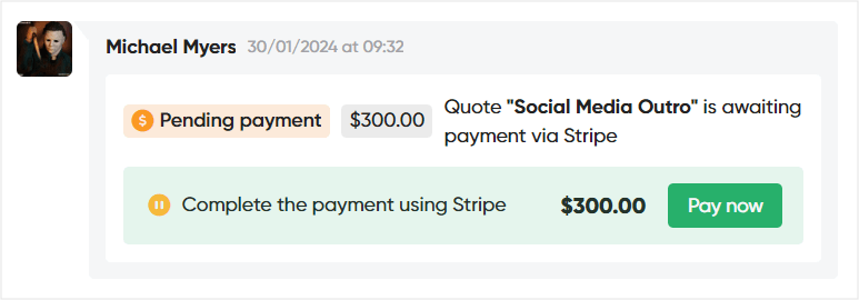 Payment box in Zendo's real-time chat