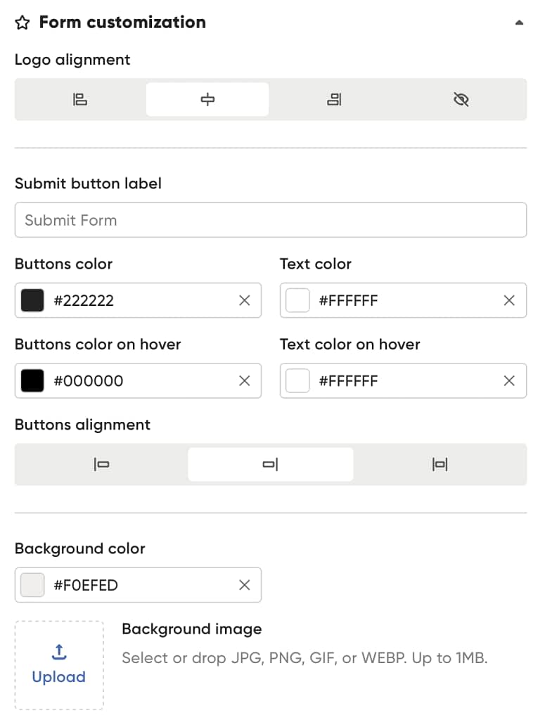 Form customization options in the Zendo editor