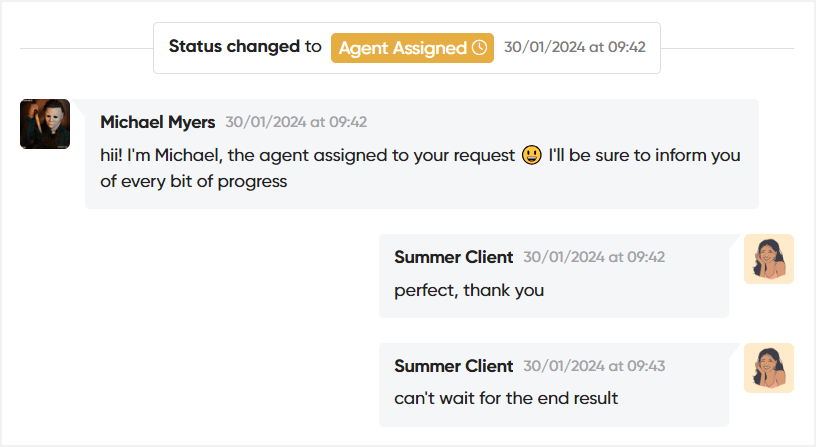Status change in Zendo's client portal to indicate project or request's progress