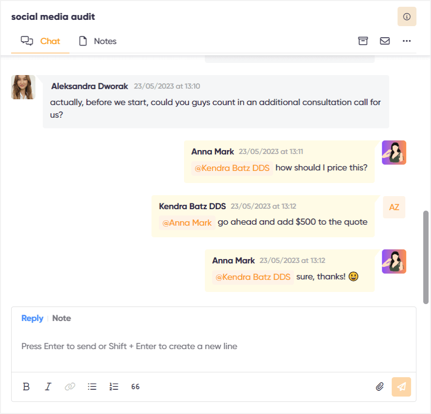Private team notes in Zendo's chat