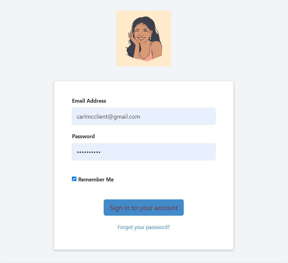 An example client portal login page created in PayWhirl