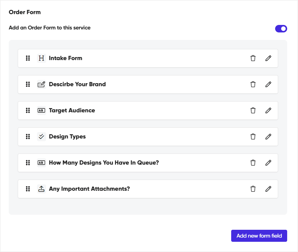 Example order form