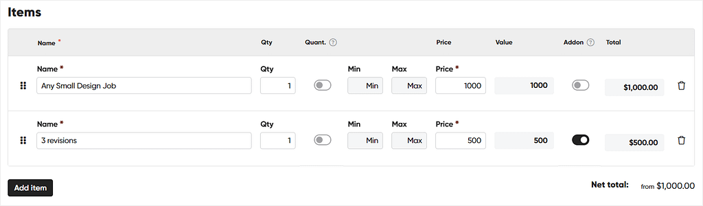Defining & pricing productized service items in Zendo