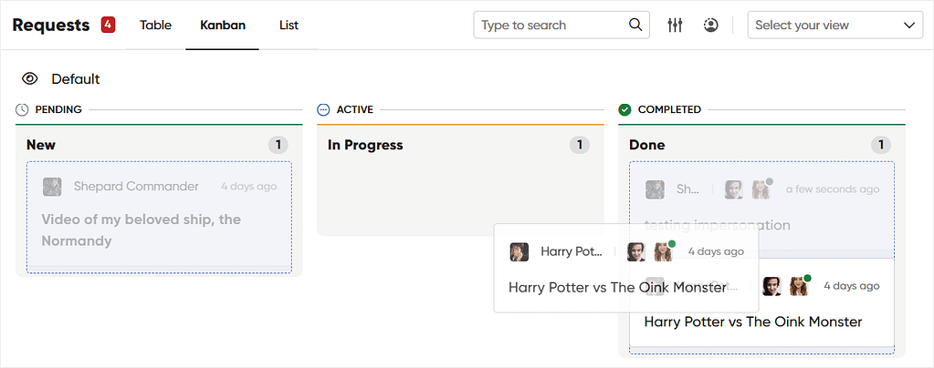 Zendo: a client portal software for web designers: sorting through requests on the Kanban board