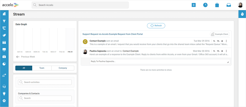 Screenshot of Accelo's dashboard.