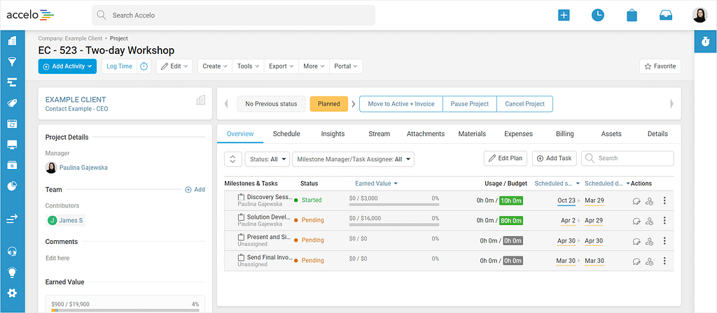 Screenshot of Accelo's project view.