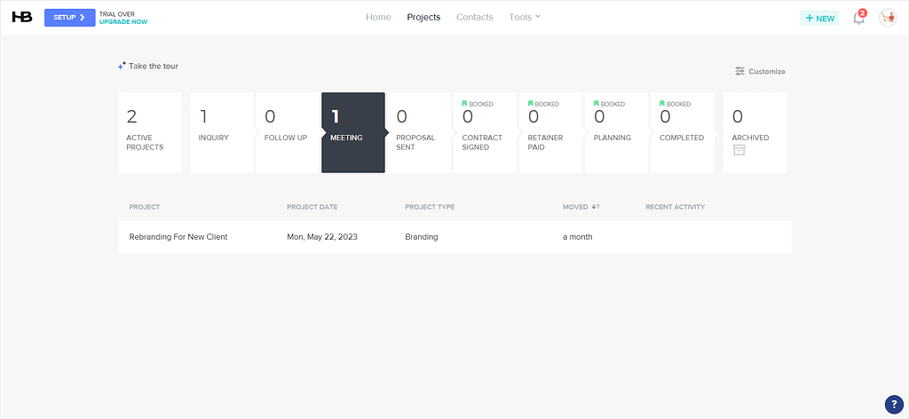 HoneyBook's project pipeline