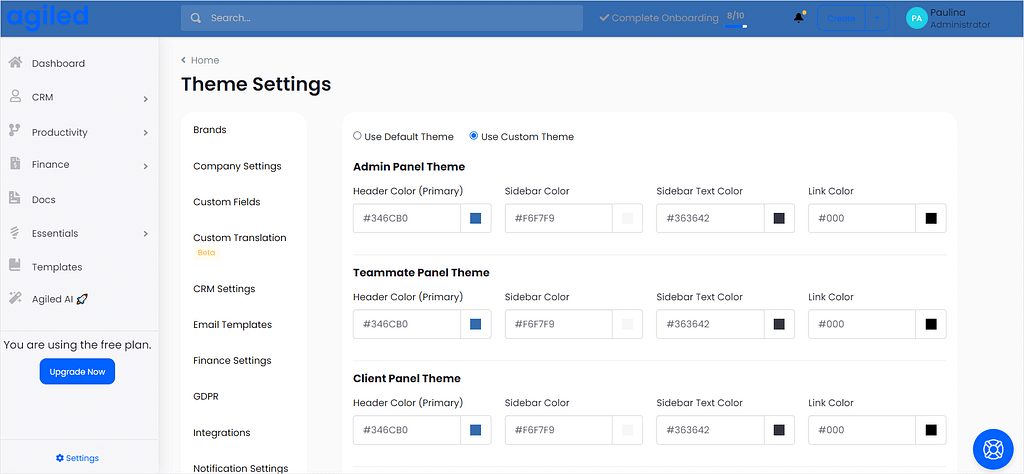 Screenshot of Agiled's custom theme.