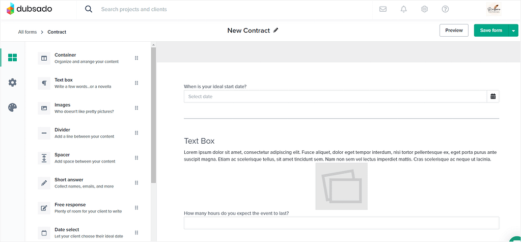 Dubsado's drag & drop form builder