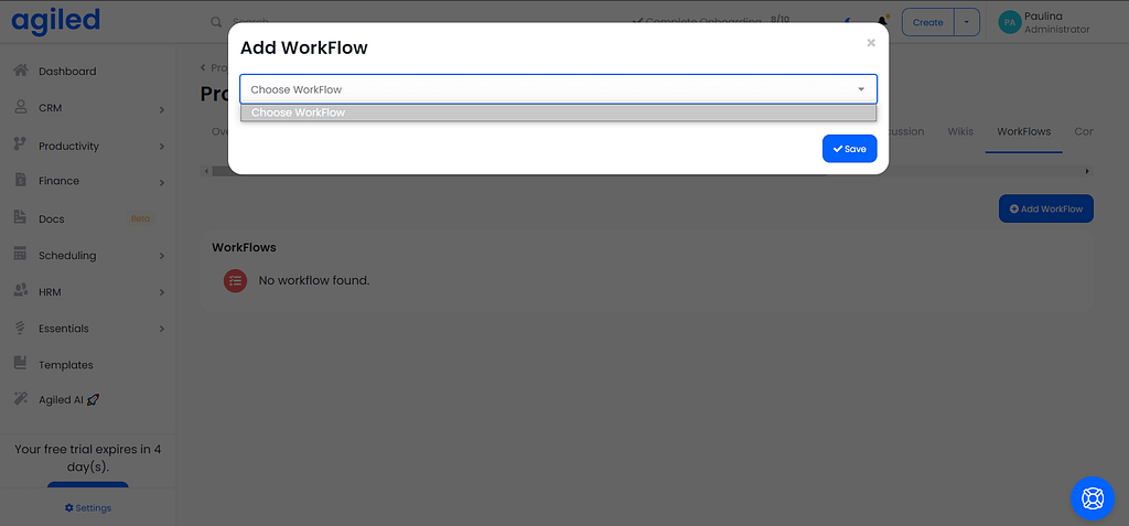 Screenshot of Agiled's WorkFlow.