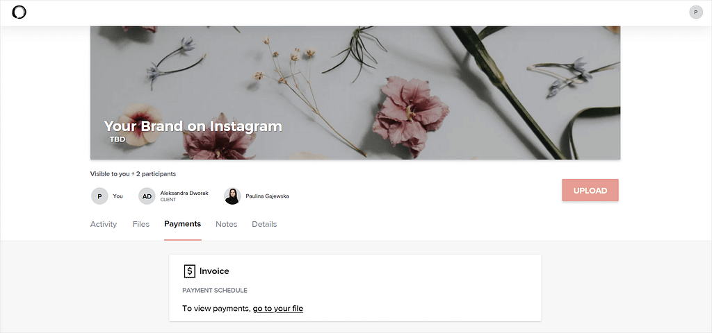 Screenshot of HoneyBook's client portal.