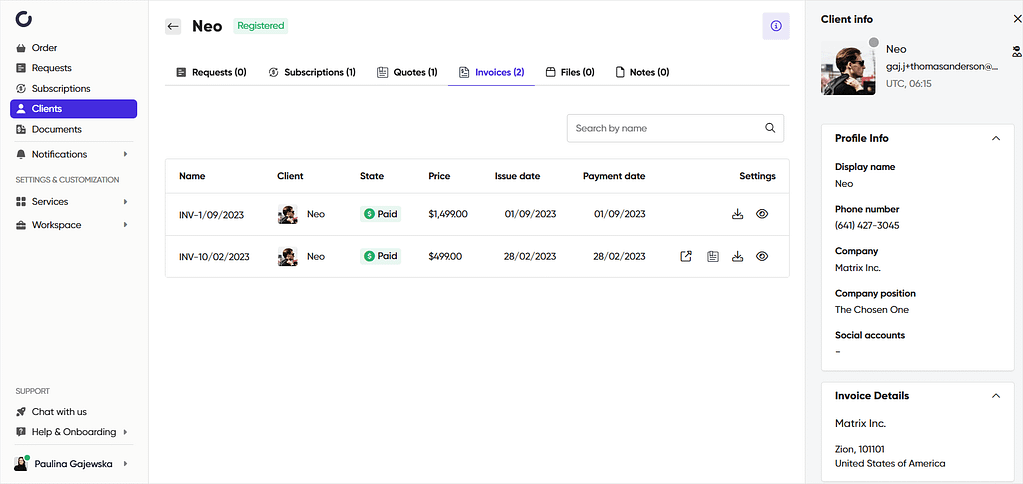 Screenshot of the client tab in Zendo.