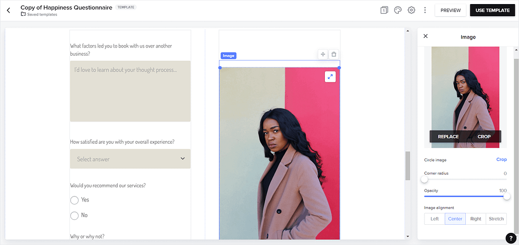 HoneyBook vs Square: screenshot of HoneyBook's drag-and-drop template editor.