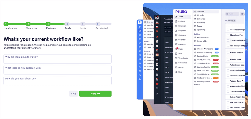 Screenshot of Plutio's setup wizard.