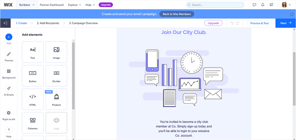 Working on an invitation email in Wix client portal