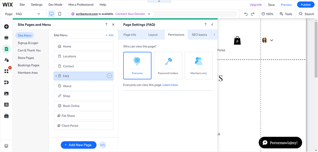 Marking Wix client portal pages as member-specific
