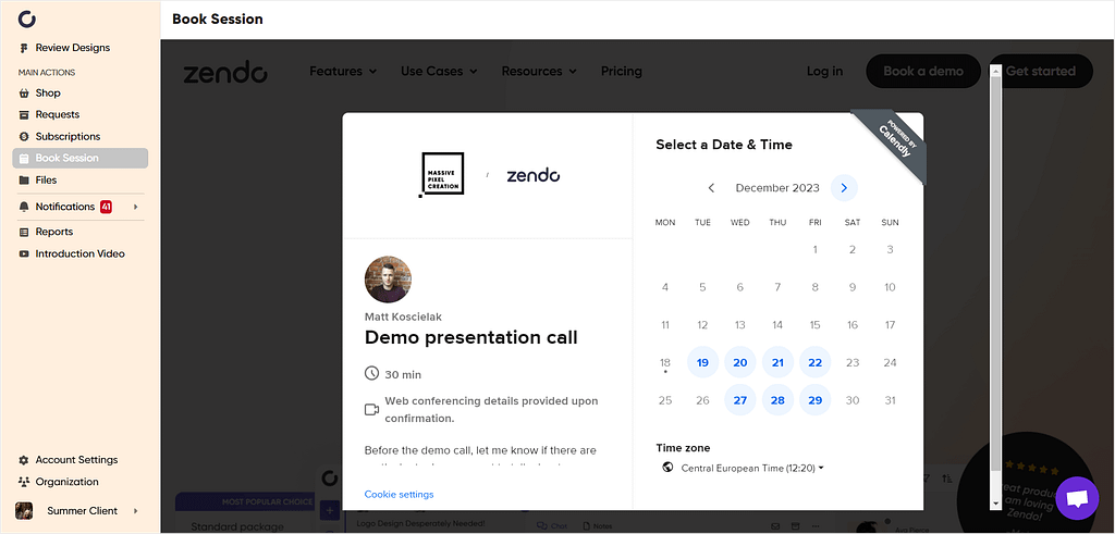 Customized client portal in Zendo