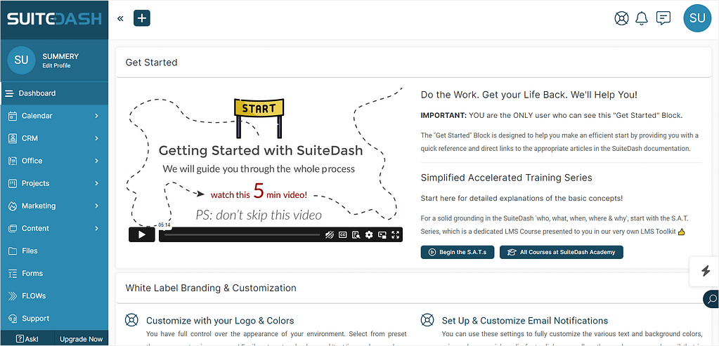 SuiteDash's dashboard