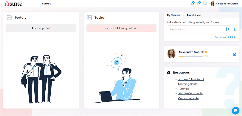 Ahsuite's dashboard