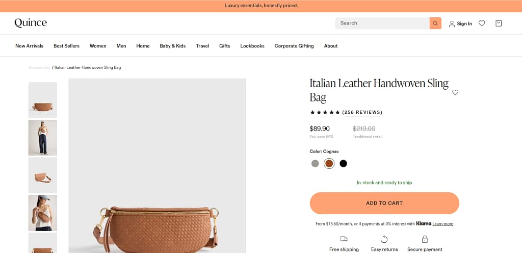 competitive pricing strategy on quince fashion website