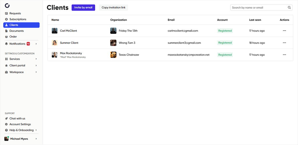 Zendo's Clients tab