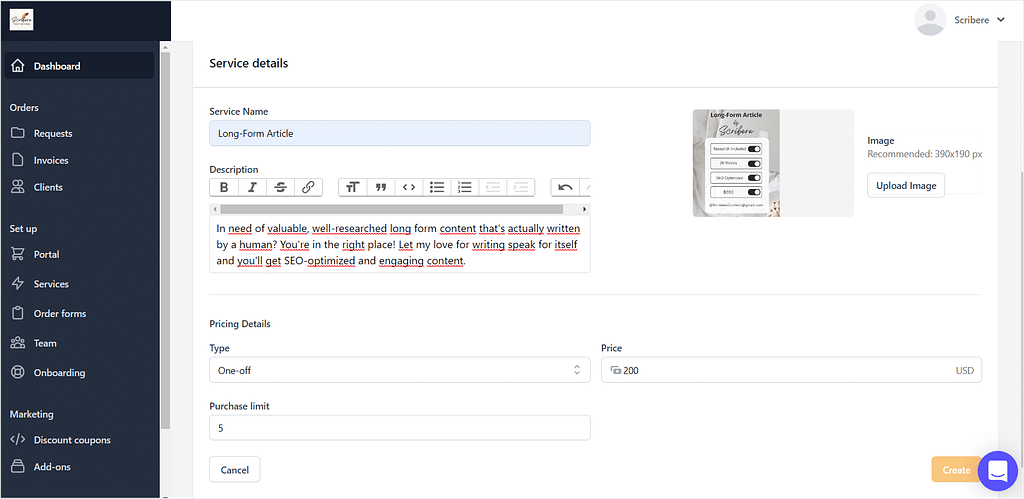 ManyRequests example: service creation