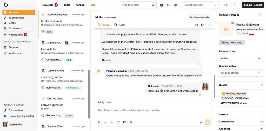 Zendo's real-time chat for client & team communication