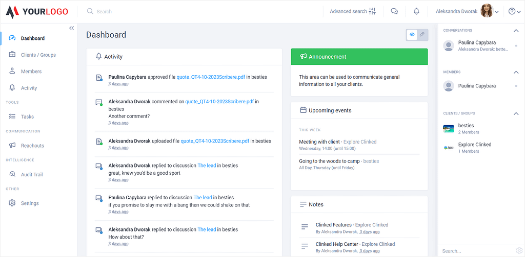 Clinked's dashboard