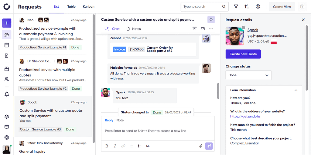 Screenshot of SuiteDash alternative, Zendo.