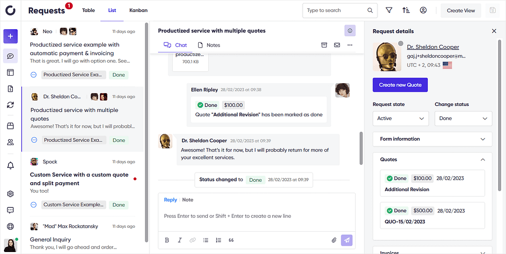Screenshot of Zendo's Request in chat.