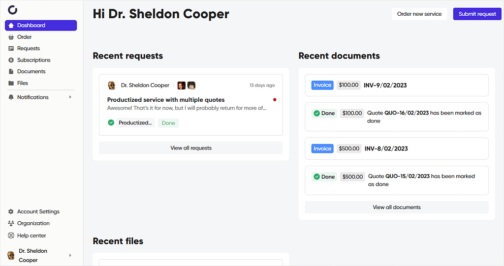 exceptional service provider for white label client portal software, Zendo - screenshot