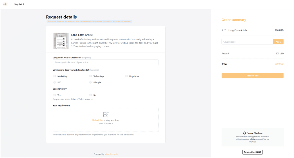 service creation in ManyRequests: final results