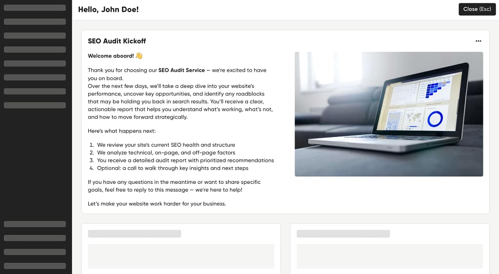 An example of a simple client onboarding in Zendo