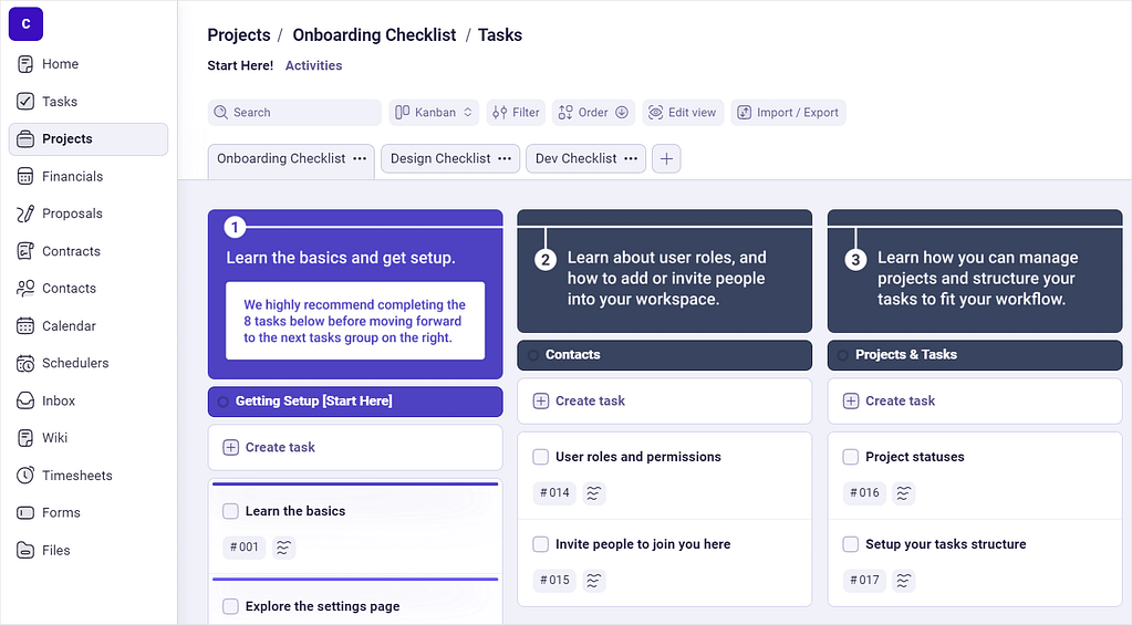 Screenshot of Plutio's complex Task Board.
