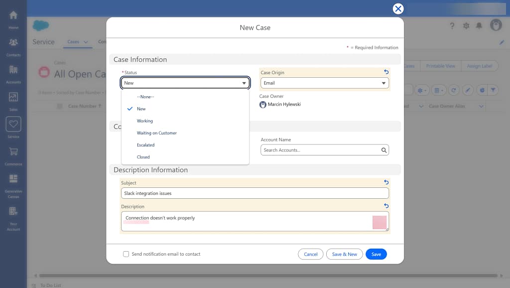 salesforce user interface with easy access to different functions
