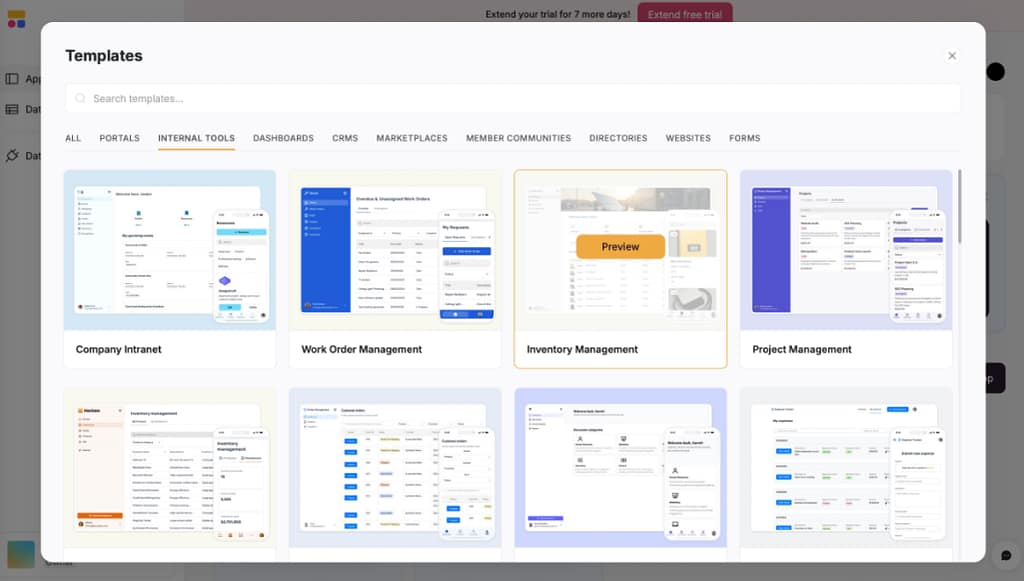 screenshot of Softr's template library