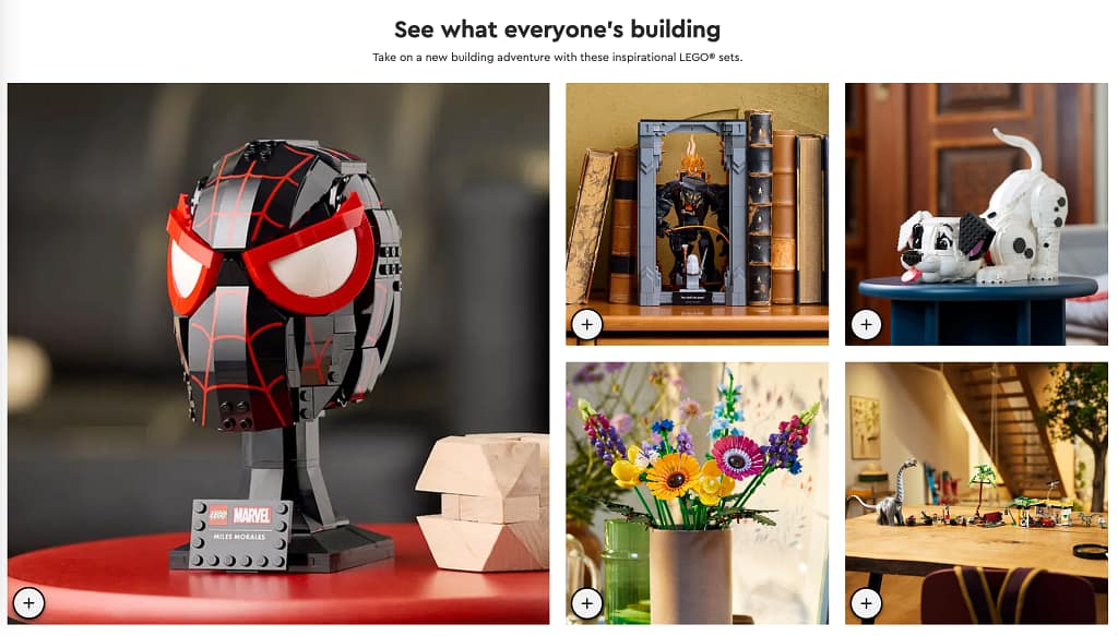 Screenshot of LEGO's inspiration board
